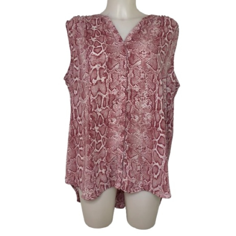 Chelsea & Theodore Maroon Snake Print Sheer High-Low Sleeveless Blouse Size XL
